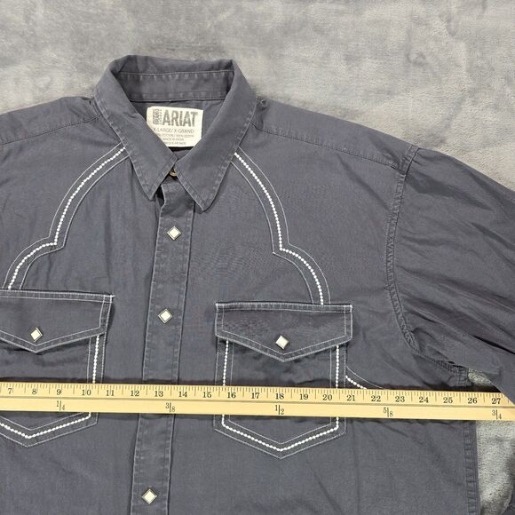 Ariat Shirt Men XL Gray Diamond Pearl Snap Western Flap Pocket Rockabilly Cotton - Picture 8 of 10